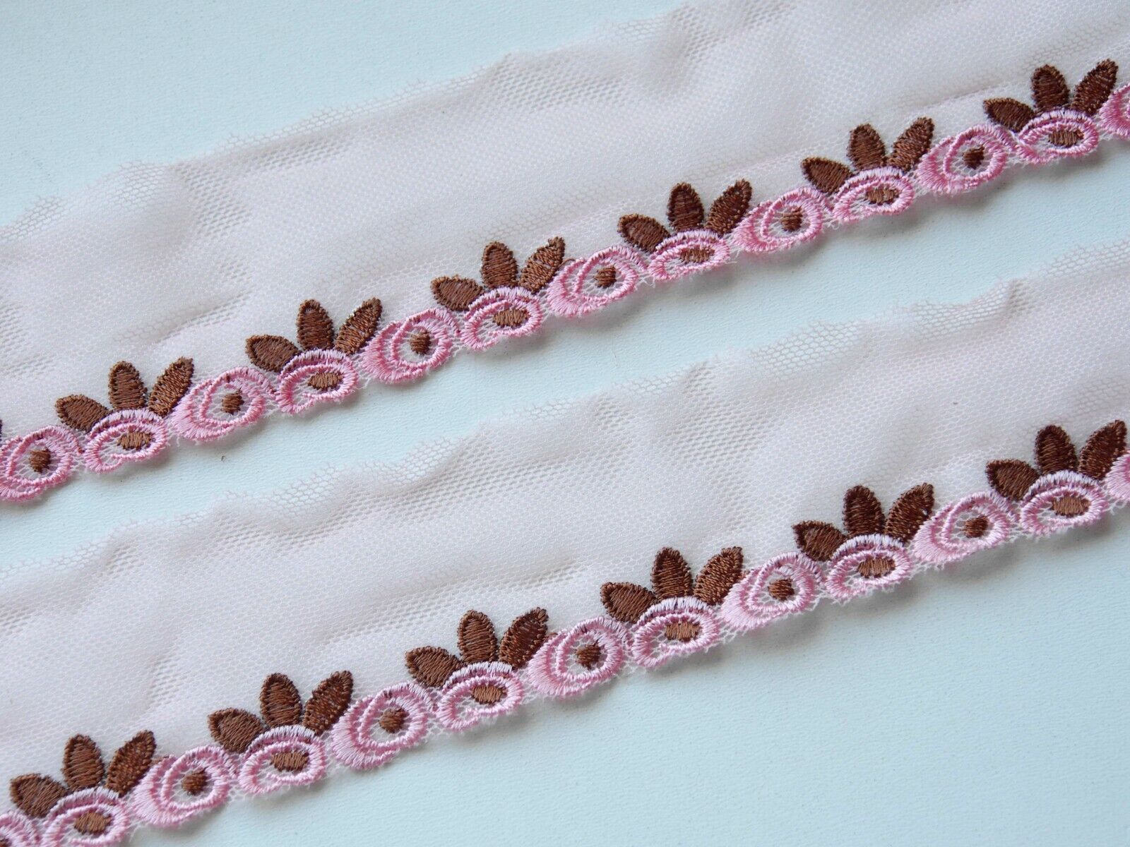 4 Meter Spitzenband Tüllspitze Organza Borte Stickerei 45cm Rosa Braun