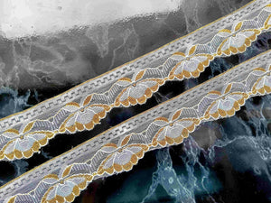 10 lfM. Spitzenband Tüllspitze Organzaborte Bordüre 40mm Sonderposten Weiß Gold
