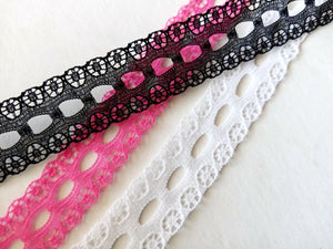 30ct/Meter 10 lfM. Spitzenborte Häkelband Lace 15mm breit mit Schlaufen Schwarz