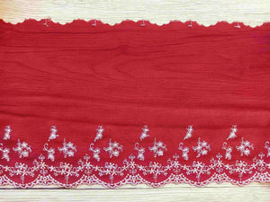 1lfM. Spitzenband Borte Bordüre Stickerei Georgette Stoff Rot Bordeaux Lace 19cm